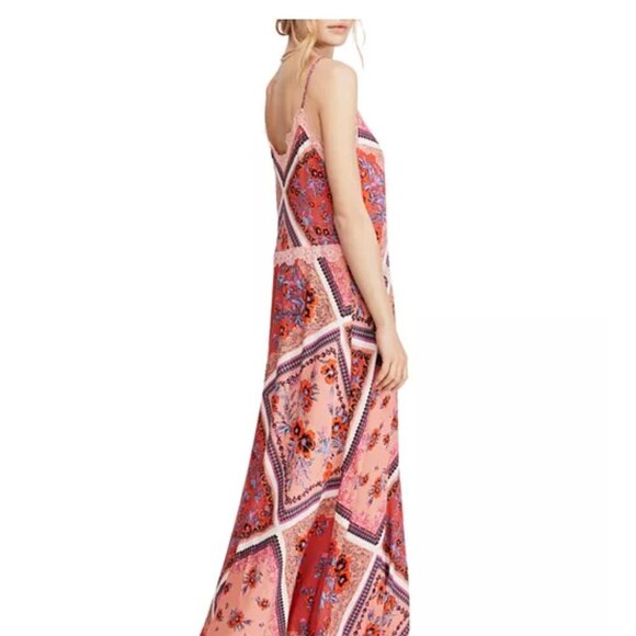 Free People Stevie Scarf Print Maxi Dress Boho Floral Lace Trim Slip Style Size - Picture 4 of 10
